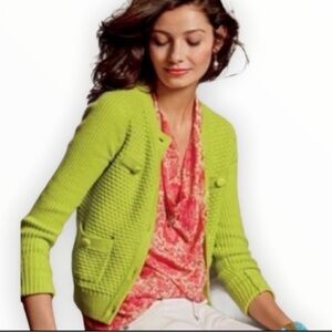 Cabi neon yellow green knit button up Loren cardigan size medium